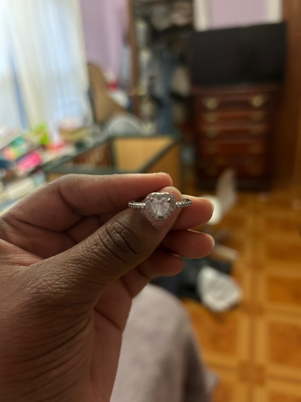 SHEIN Silver Ring with Pink Heart Stone